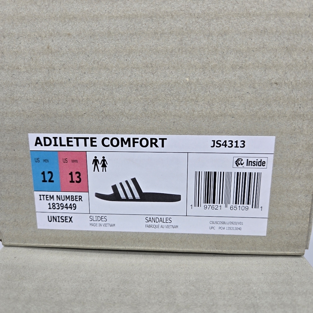 New adidas Adilette Comfort Slides Black White Men's Shoes Size 12 - Picture 8 of 8
